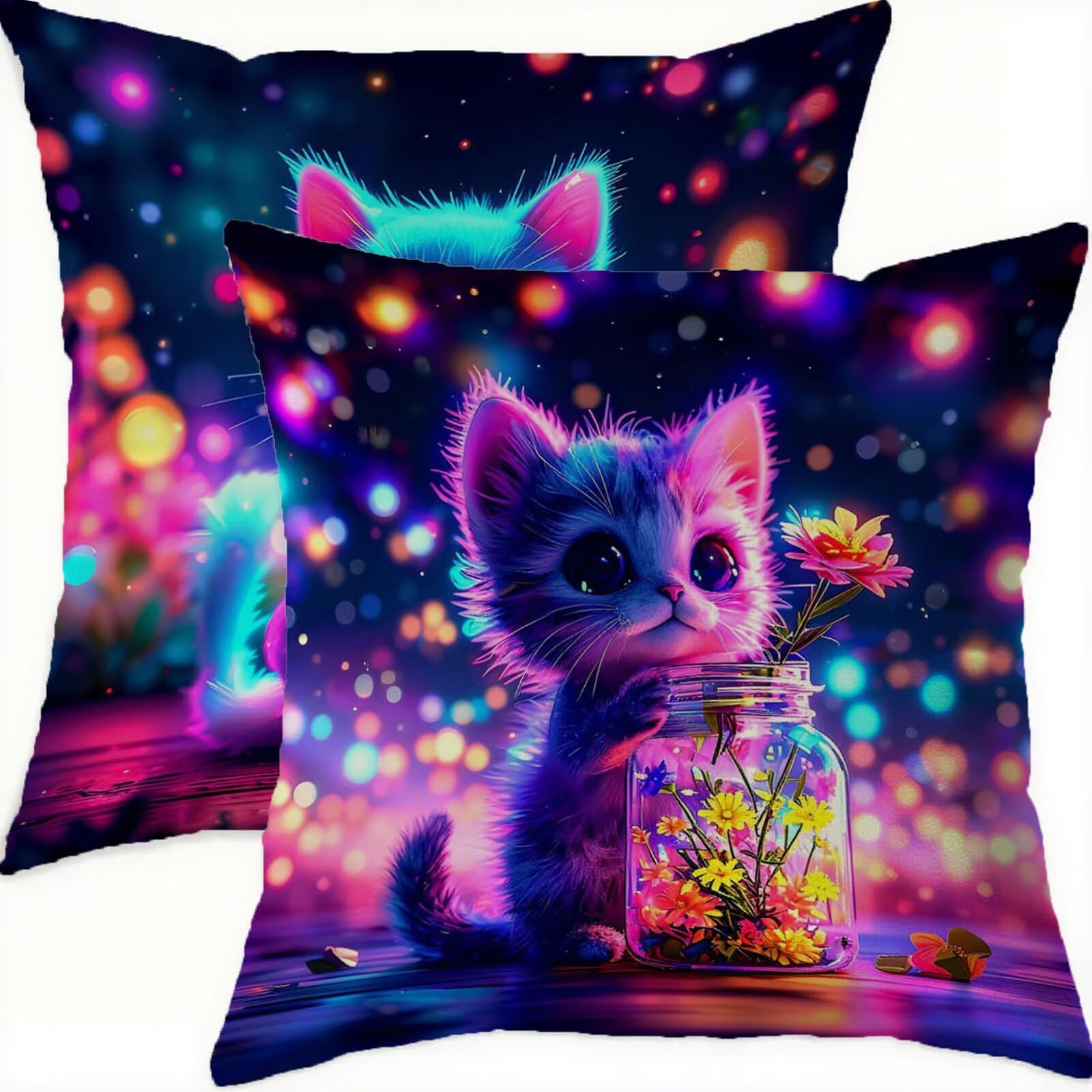 Housse de coussin 60x60 imperméable en velours coloré pour canapé et patio (Lot de 2) - A-578