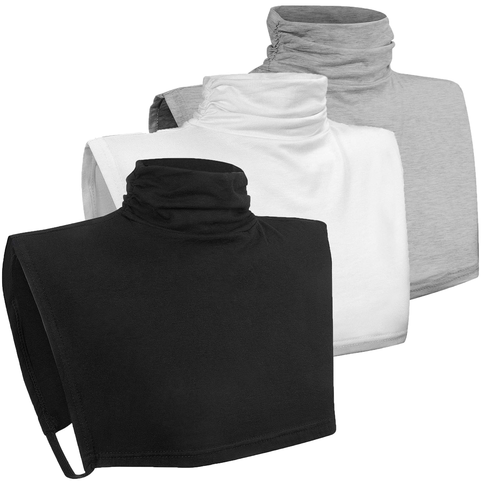 Women's Pleated Fake Turtleneck Dickey Detachable Collar Dickey Half Top Mock Blouse Collar Shirts, Black+white+grey, L