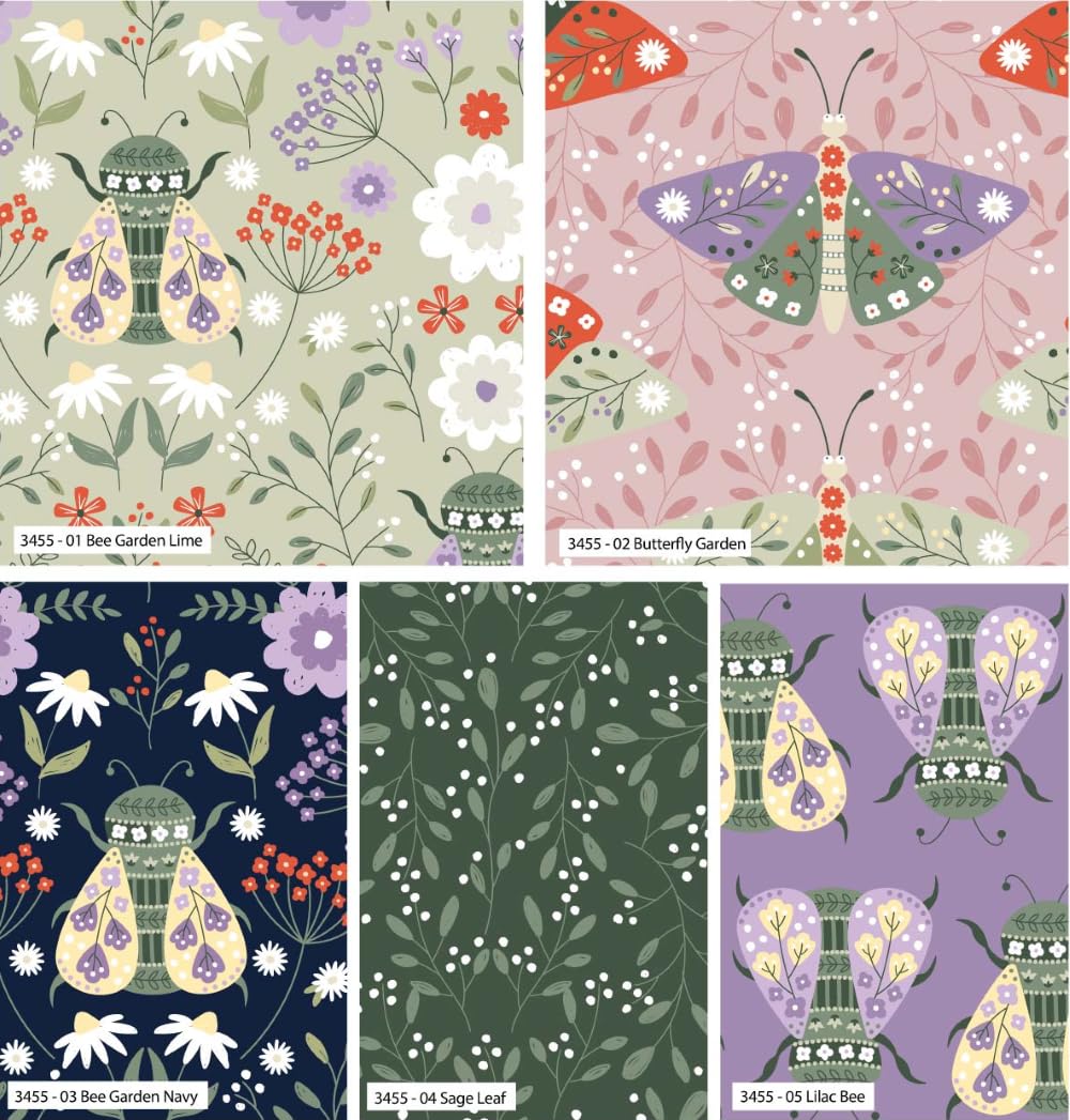 Craft Cotton Co. 100% Cotton Flutter & Folk (45x 55cm) 5Pcs Fat Quarter Bundle Ideal for Crafting, Patchwork, Sewing, Home Décor, Kid's Craft