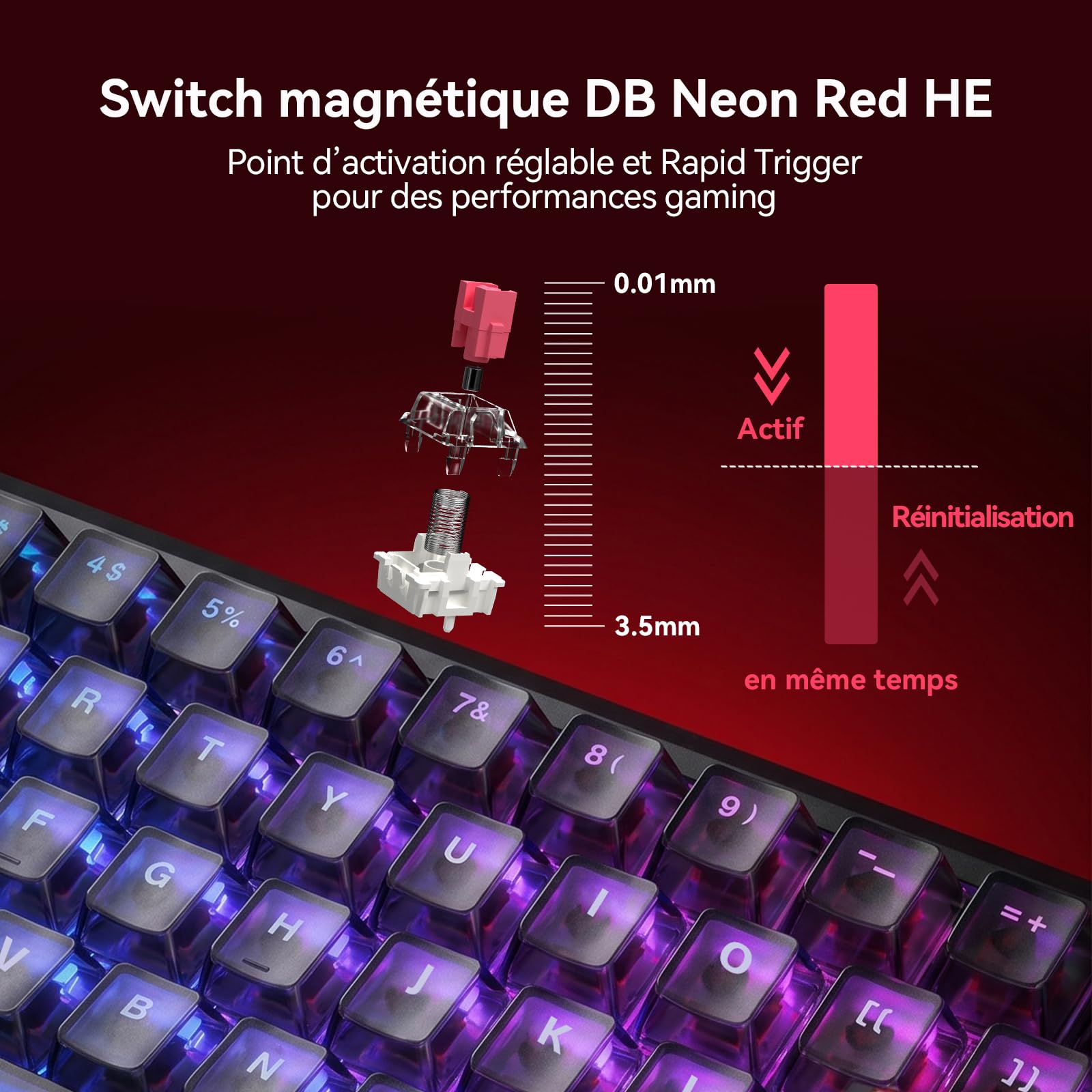 DarkBeacon Flux68 HE Clavier Magnétique, 8000Hz Rapid Trigger, Logiciel IA, Clavier Gamer Filaire 65%, Précision RT 0,01 mm, Actionnement Réglable, Snap Tap/DKS, Hot Swap, pour PC/Mac