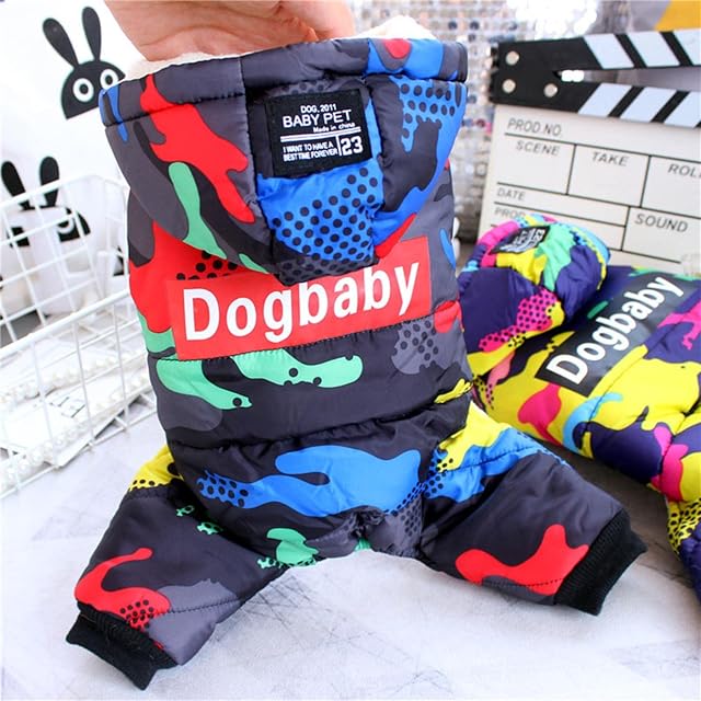 Foto 4 de 7 de Ropa de invierno para cachorros, ropa de moda con estampado de camuflaje, abrigo para perros pequeños
