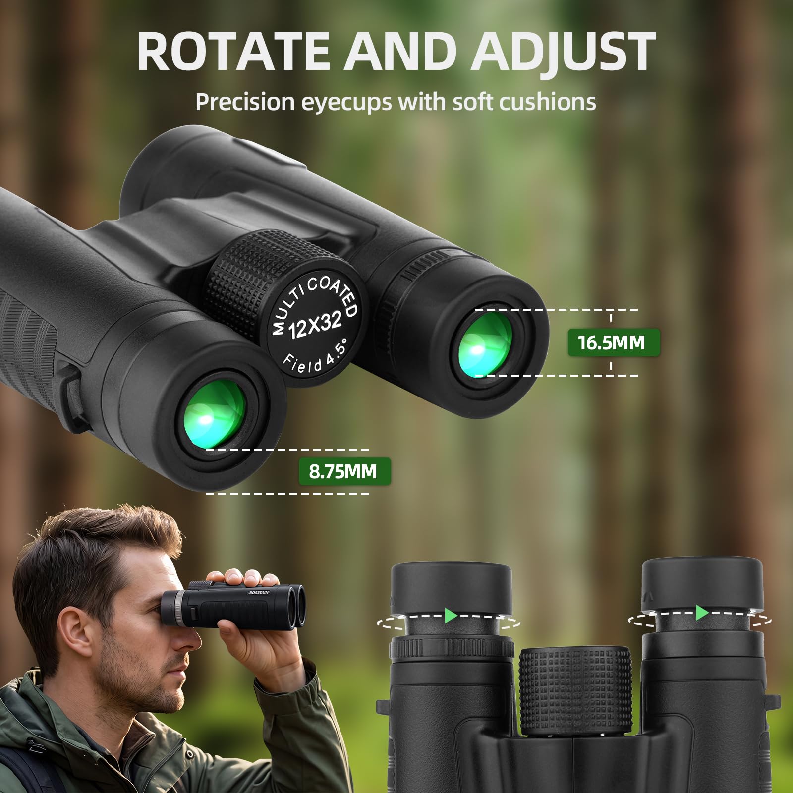 Jumelles à Prisme de Toit pour Adultes, Jumelles Compactes Portables et Etanches avec Vision Nocturne à Faible Luminosité, pour l'observation des Oiseaux, la Chasse, Les Voyages, Les Concerts (b)