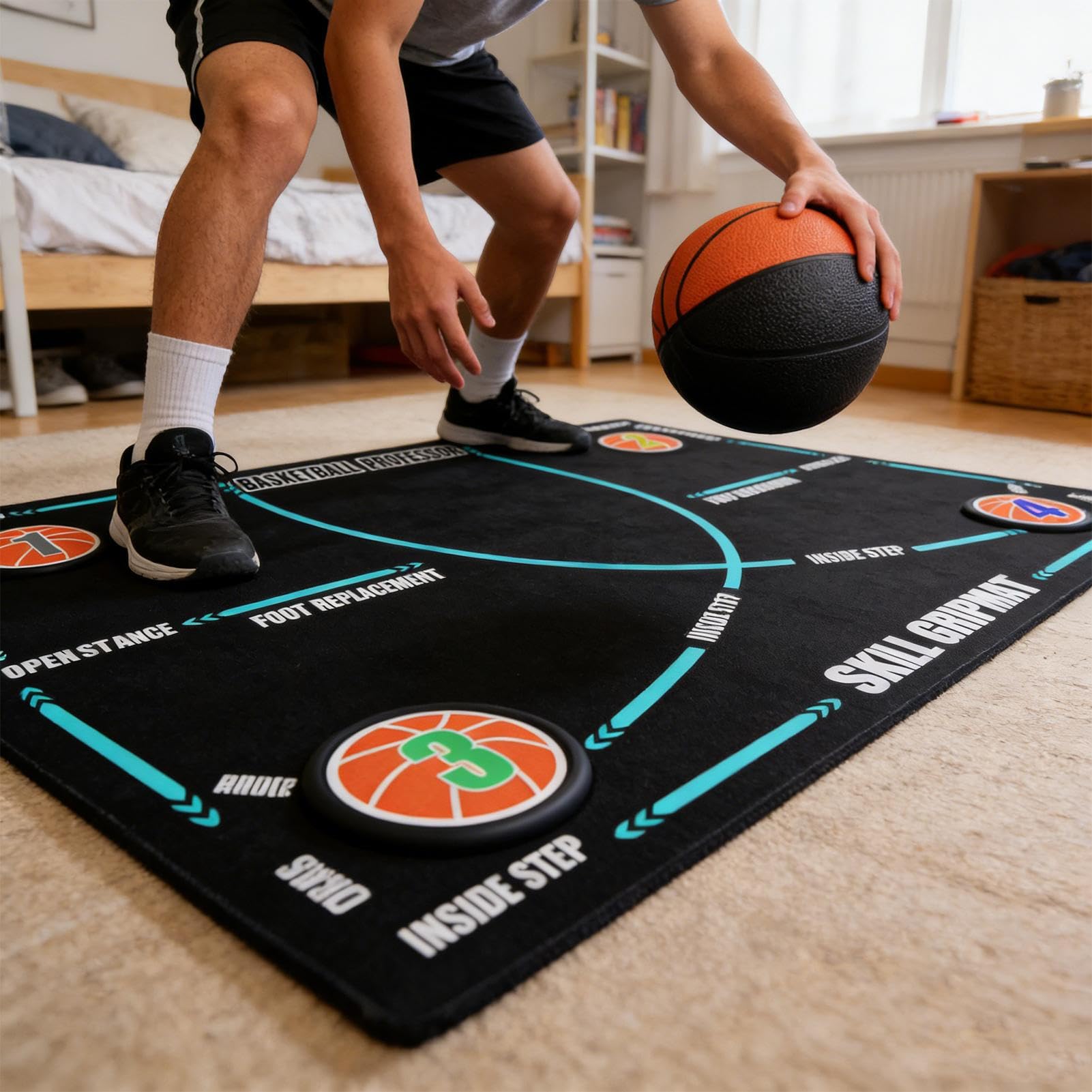 Tapete de entrenamiento de baloncesto para niños, suministros de práctica deportiva, tapete de control de pelota de baloncesto, para niños, adultos, jugadores, entrenadores, profesores de educación