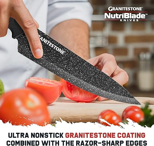 Miniatura 5 de Granitestone Nutriblade - Juego de cuchillos de cocina de acero inoxidable ultra afilados, sin PFOA, con revestimiento de granito antiadherente,