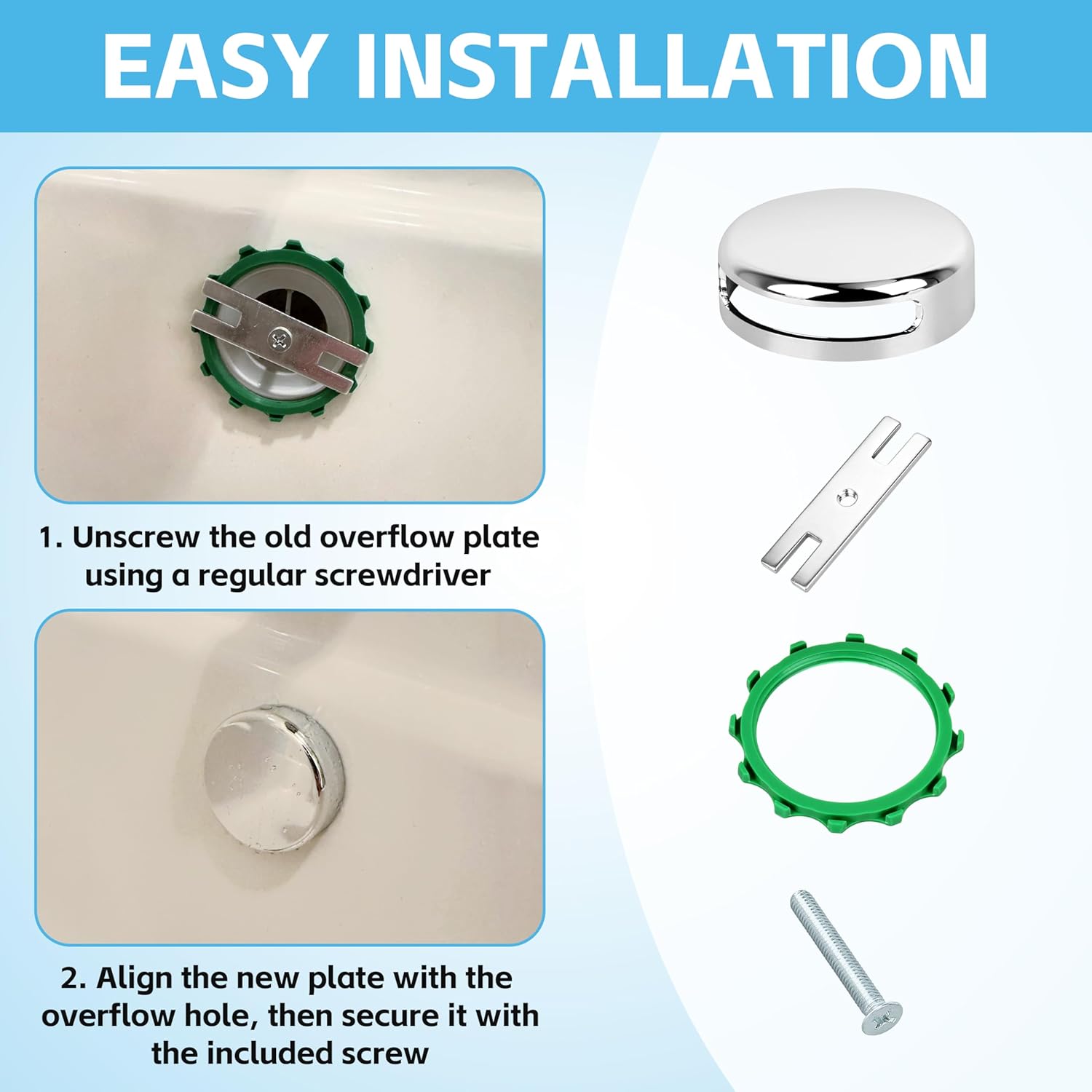 Chrome Plated Bathtub Overflow Drain Cover Kit,Snap-On Installation (5 Pc Bathtub Overflow Drain Cover)