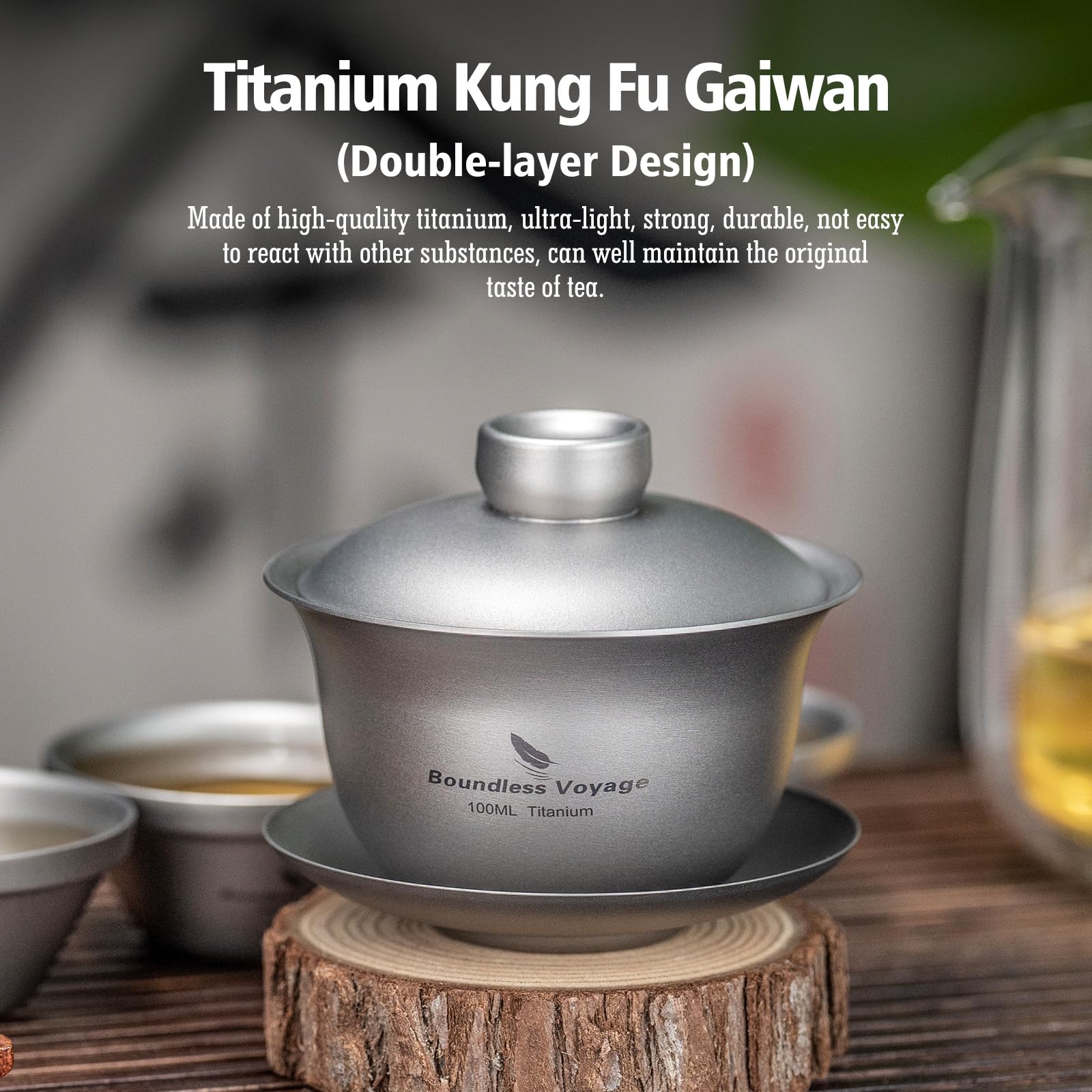 Boundless Voyage Titan Doppelwandige Teetasse Chinesische Traditionelle Teeschale Kung Fu Gaiwan Anti-Schuppen Tee Set Ti3143D