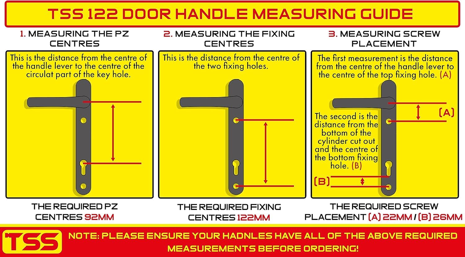 TSS UPVC Door Handle Set, 92mm PZ (Centres), Lever/Lever, Screw to Screw 122mm with Backplate 212mm x 34mm - Image 2