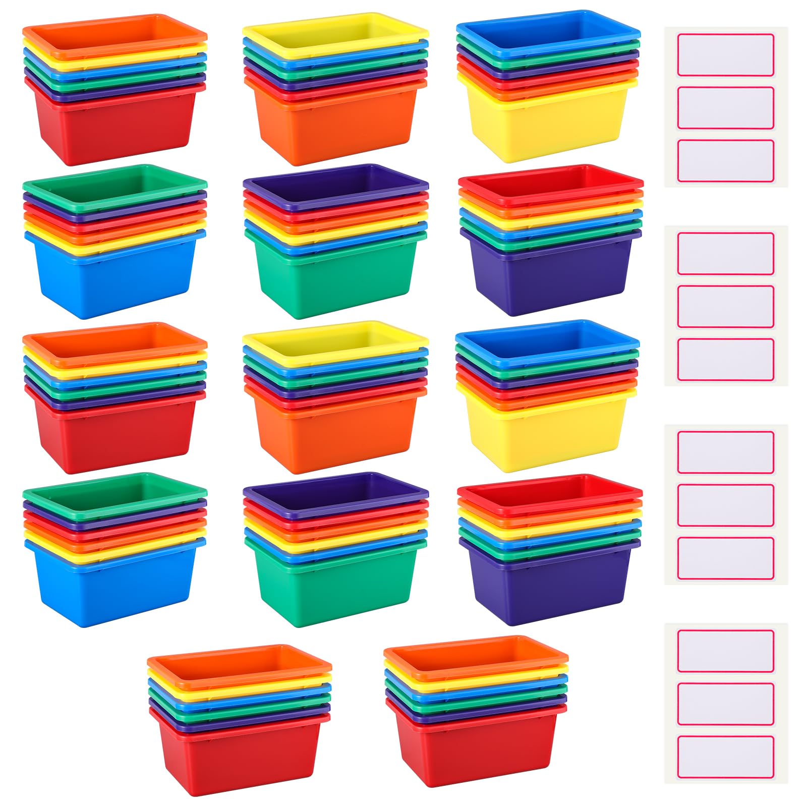 Outus 84 contenitori in plastica impilabili per organizzare libri, giocattoli, con 120 etichette autoadesive, per biblioteca, scuola, ufficio, casa, 6 colori