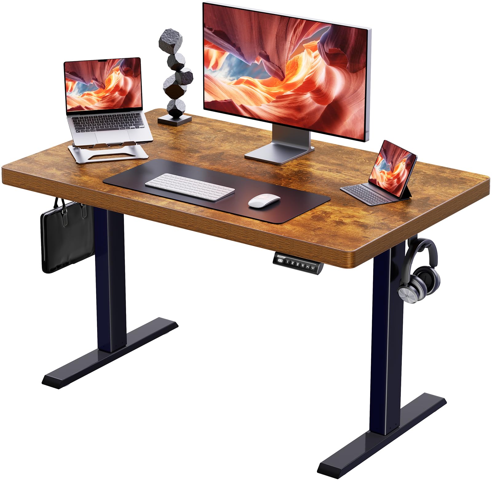 ErGear 40" x 24" Whole Piece Desktop Electric Standing Desk, Thick Height Adjustable Desk with 4 Height Memory, Home Office Computer Table with Cable Management Tray, Vintage Brown