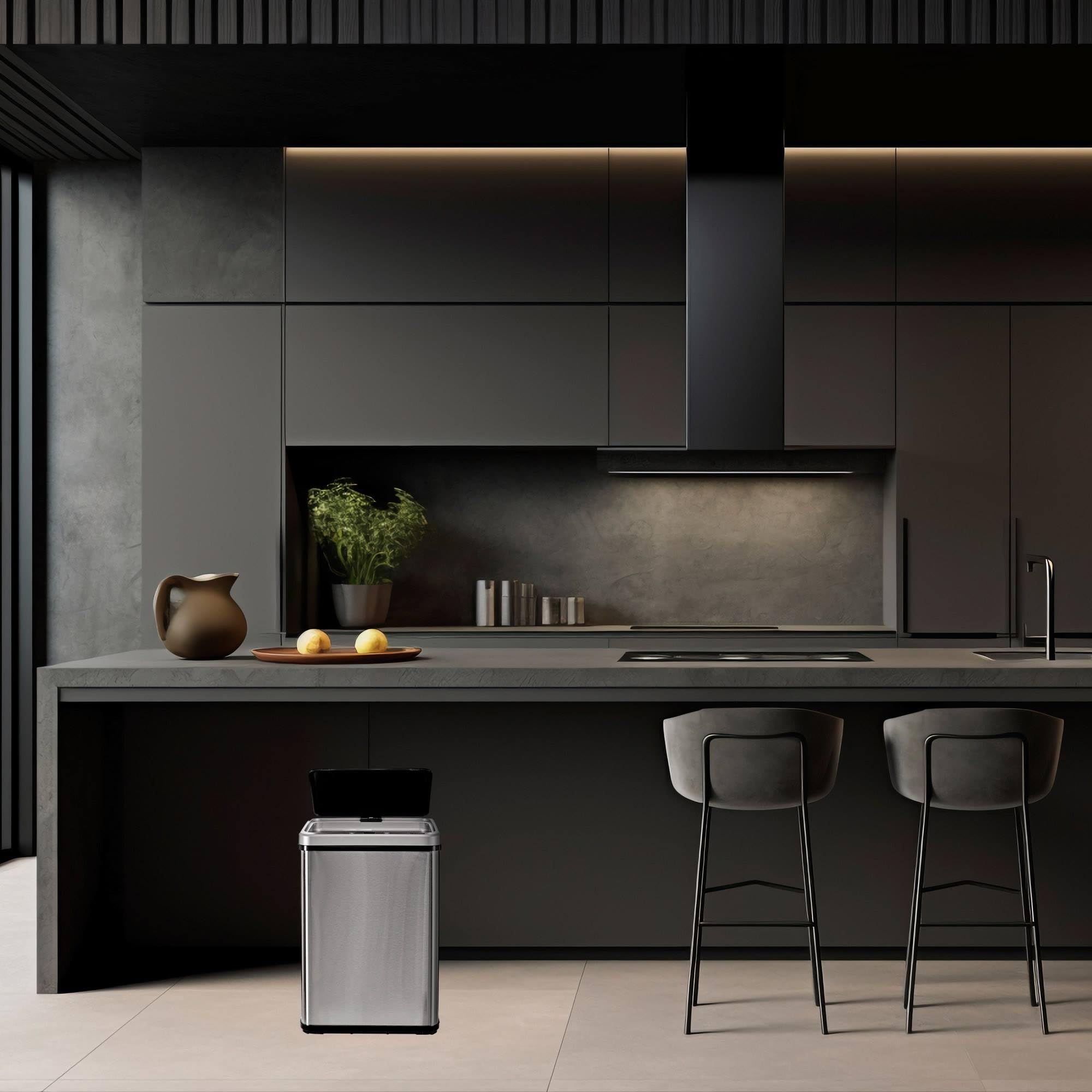 WELL HOME Intelligenter Mülleimer ohne Füße für Recycling, mit automatischer Öffnung und manuellem Kontakt, 15 l + 15 l, 35,5 x 26 x 60 cm, Grau