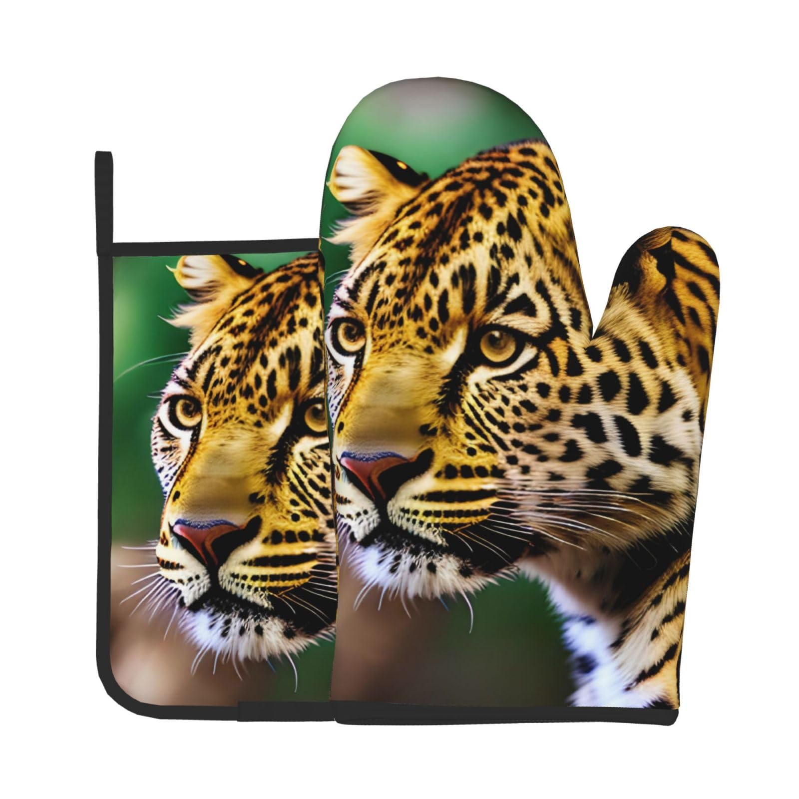 Yellow Leopard Print Kitchen Baking Two-Piece Set,Multipurpose Oven Gloves,Used for Barbecue Kitchen Baking