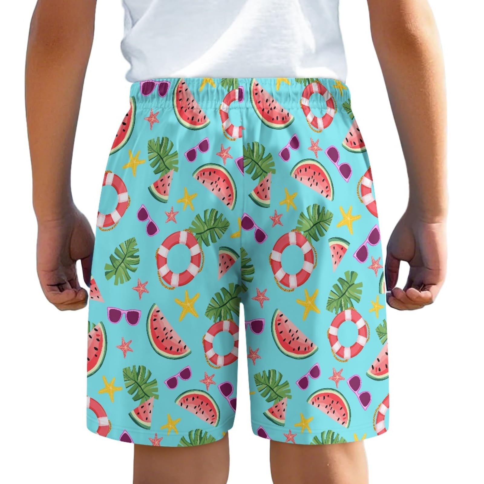 Xnshcedy Watermelon Boys Beach Shorts Size XL for Elementary Kids Starfish Pants,Palm Hawaiian Sweatpants for Age 5-14 Children Summer Clothes for Outdoor