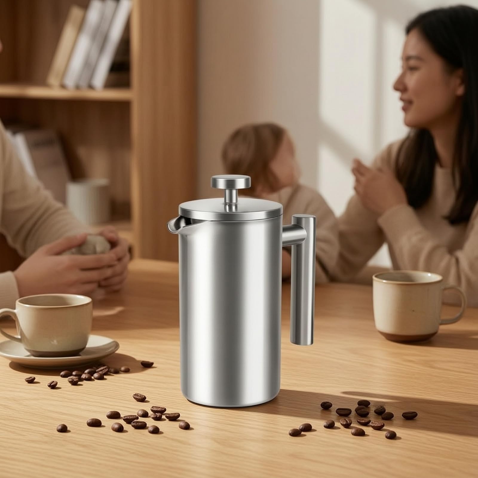 Caffettiera a Stantuffo in Acciaio Inox Riutilizzabile Caffettiera a Stantuffo Lavabile Infusore per Appassionati di Tè, Cucina, Campeggio, 1000ml