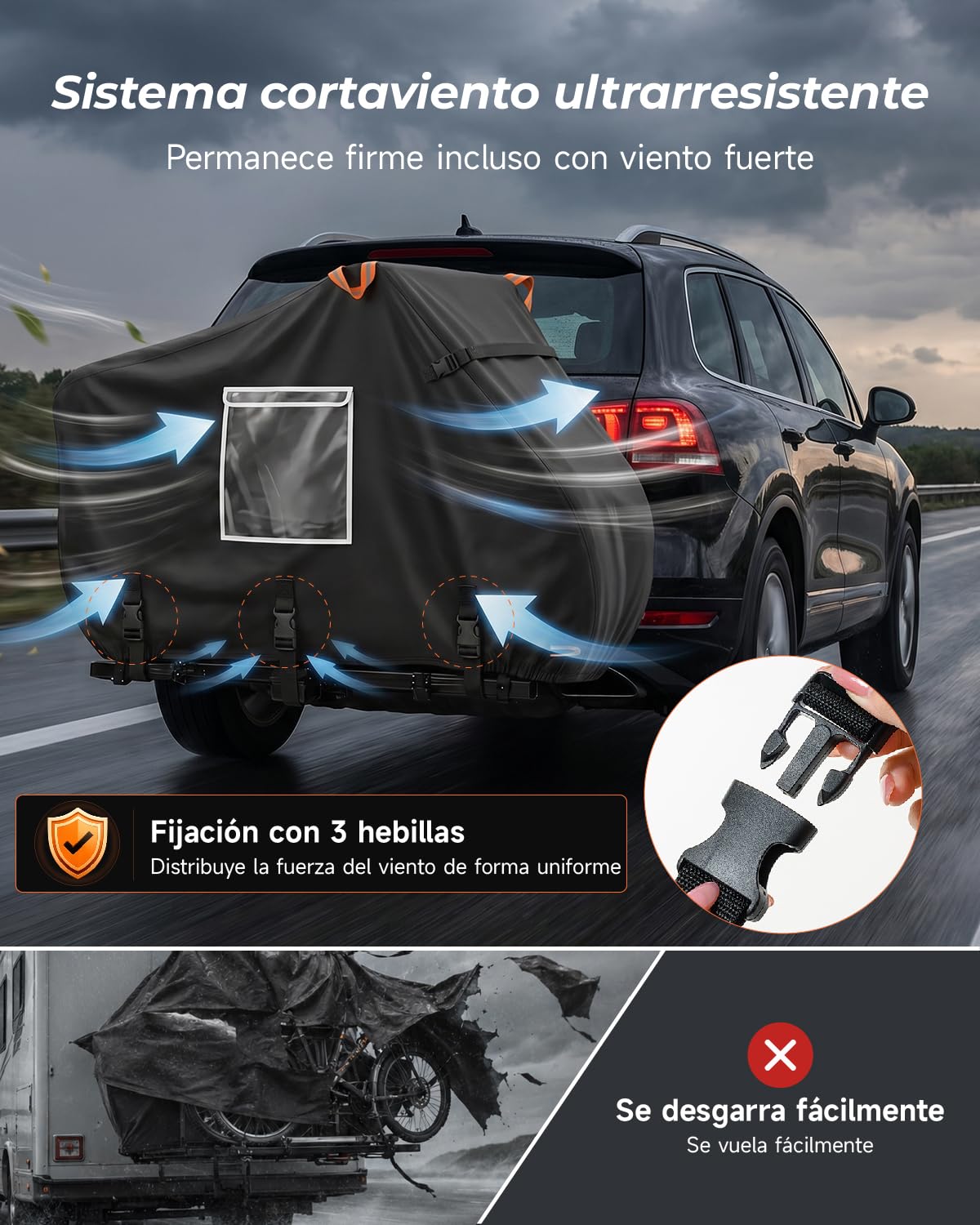 Funda Bicicleta Exterior Impermeable para 2, 600D Resistente al Viento | 210×80×115cm, Resistencia al Desgarro, con Cuerda de 6m, Portátil, para Acampar, Viajes por Carretera, Mudanza