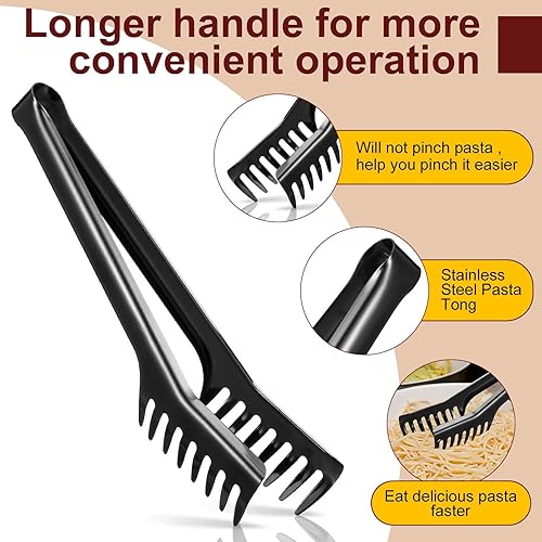 Miniatura 9 de Patelai 2 cucharas de pasta de acero inoxidable con dientes, utensilio grande de espagueti, pinza de 9.4 pulgadas y tenedor de pasta de 13.6