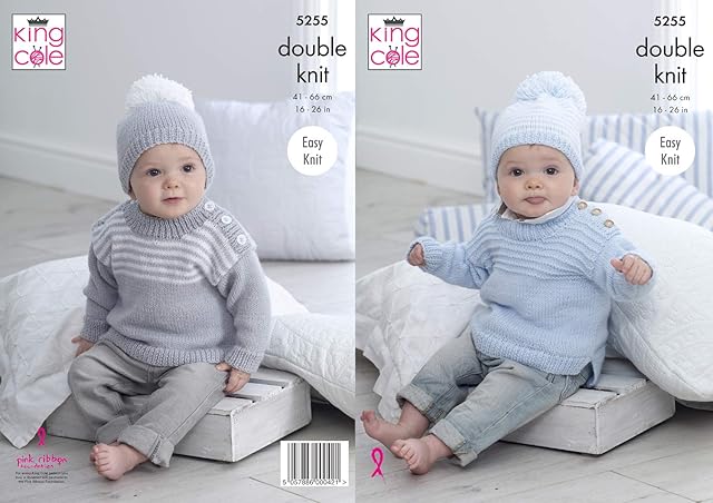 King Cole 5255 Knitting Pattern Baby Child Sweaters and Hats in Big Value Baby DK
