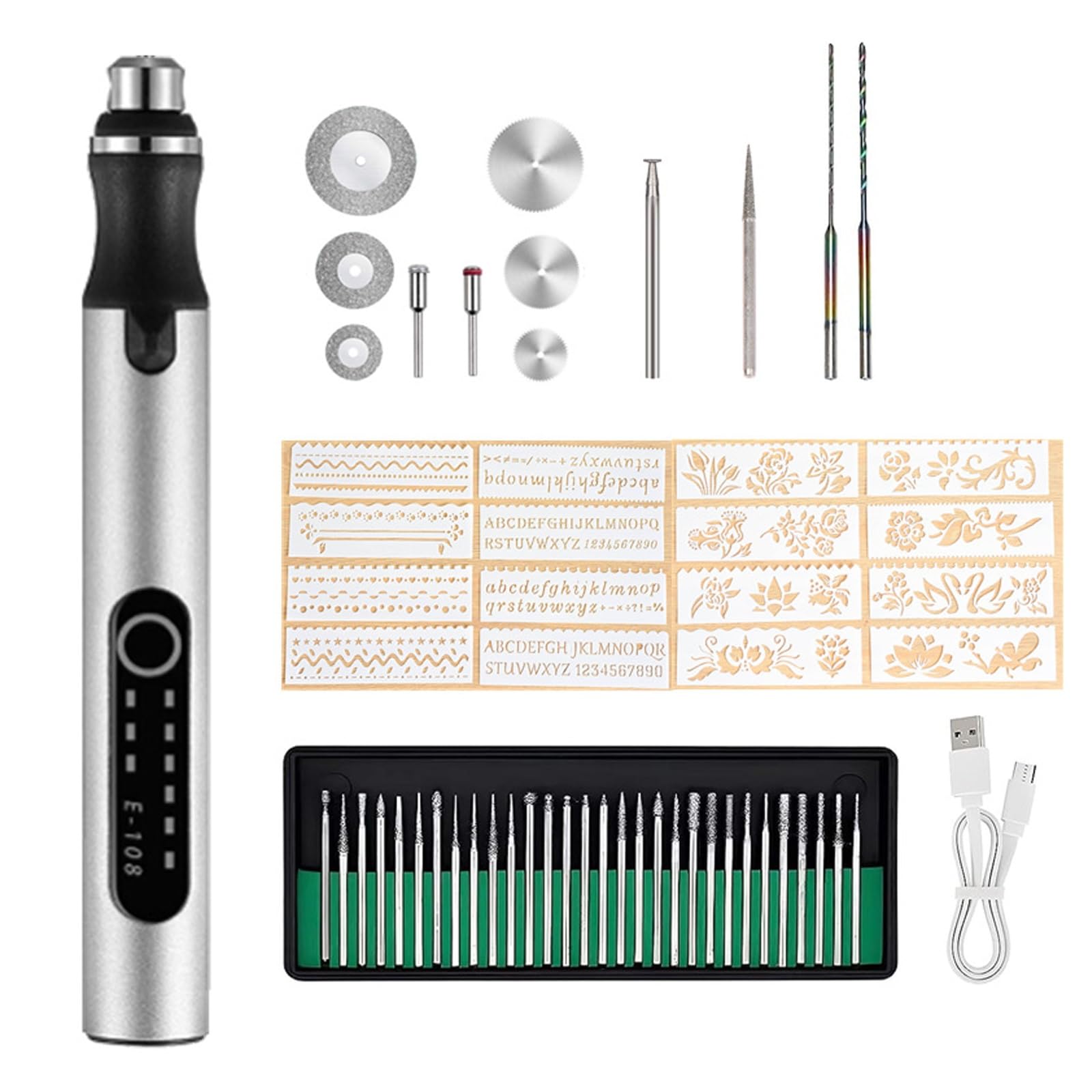 Stylo Graveur Électrique sans Fil, Multifonction Stylo De Graver, Outils De Gravure Rechargeable, Conçu pour Les Bricoleurs for Use on Plastics Wood Jewelry Metal Glass(Argent)