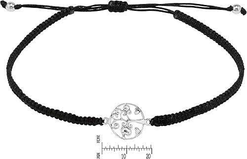 Miniatura 4 de AeraVida Pulsera ajustable de cuerda de algodón con dos corazones y árbol de la vida, Metal