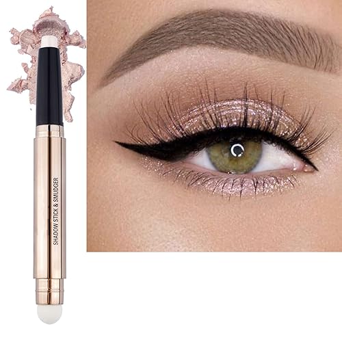 Daeuwiutr Sombra de ojos en barra color crema, lápiz rosa nude, hipoalergénico, impermeable, de larga duración, con purpurina, iluminador, aspecto