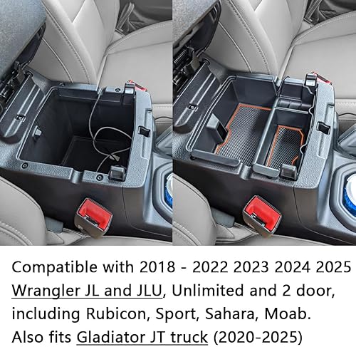 Miniatura 10 de Caja colgante de consola central compatible con Jeep Wrangler JLJLU 2018-2021 2022 2023 2024 y Jeep Gladiator JT Truck 2020-2023, accesorios