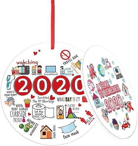 Shan-S 2020 adorno de Navidad, adorno conmemorativo, adorno de impresión de doble cara, adorno de cuarentena, adorno redondo y cinta para árbol de
