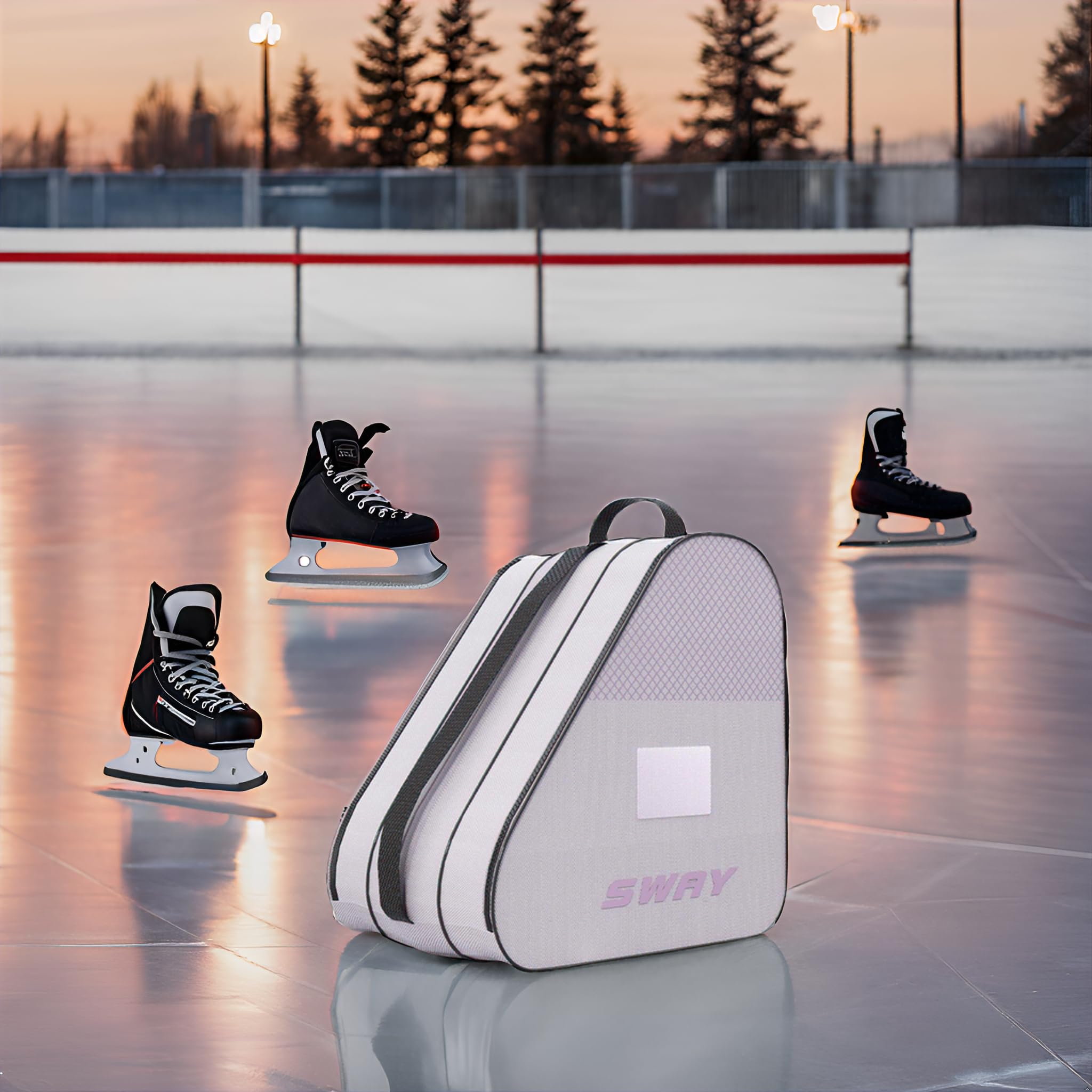 Sac à Patins à Roulette, Sac Patin a Glace en Nylon, Sac de Rangement pour Patins à Glace Sac pour Patins à Roues Alignées Trois Poches avec Bandoulière Réglable, pour Enfants et Adultes