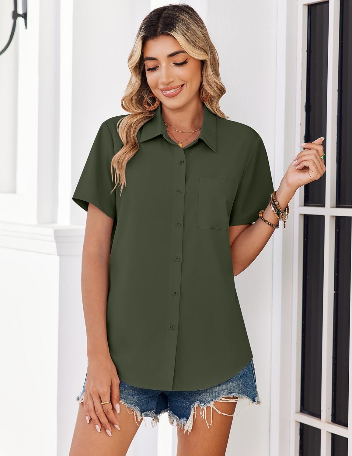 Zeagoo Women Blouses Short Sleeve Button Down Shirts Business Casual Dressy Work Tops Summer Spring Clothes - Image 5