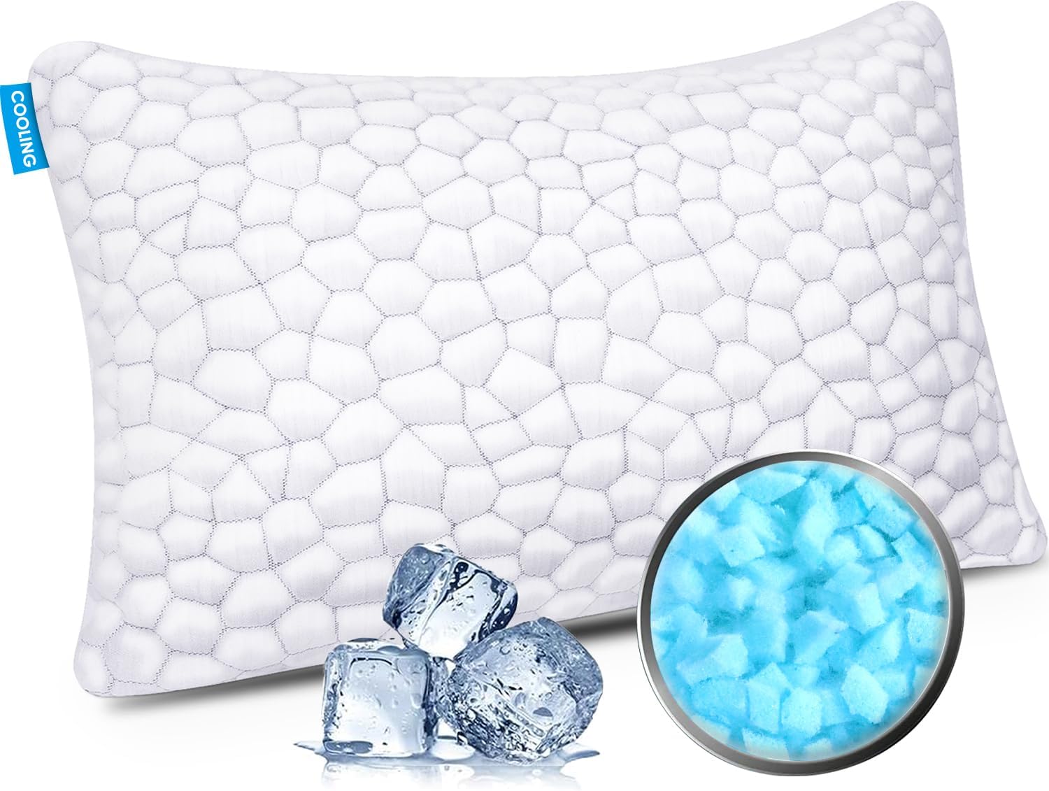 SUPA MODERN Cooling Bed Pillows for Sleeping 1 Pack Shredded Memory Foam Pillows Adjustable Cool Pillow for Side Back Stomach Sleepers Luxury Gel Pillows Standard Size with Washable Removable Cover Standard (1 Count) Original White