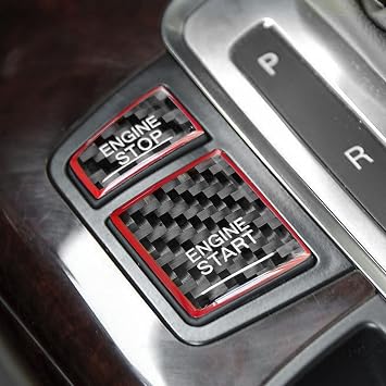 BETTERHUMZ Car Engine Start Button Cover Trim Compatible with Audi A6 C6 4F 2005 2006 2007 2008 2009 2010 2011 Carbon Fiber Control Knob Decoration Sticker Interior Accessories Style A, Black-Red