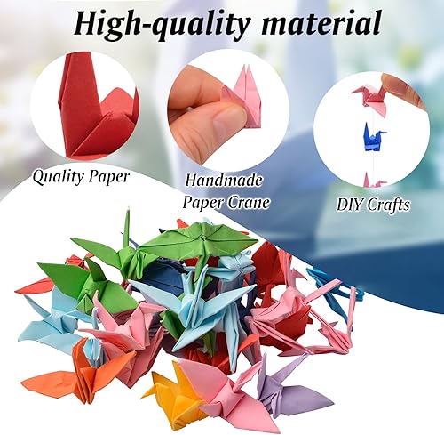Miniatura 10 de WANDIC 50 grúas de papel de origami, hechas a mano, plegadas a mano, grúa de papel de origami, guirnalda de cuerda para decoración del hogar, fiesta