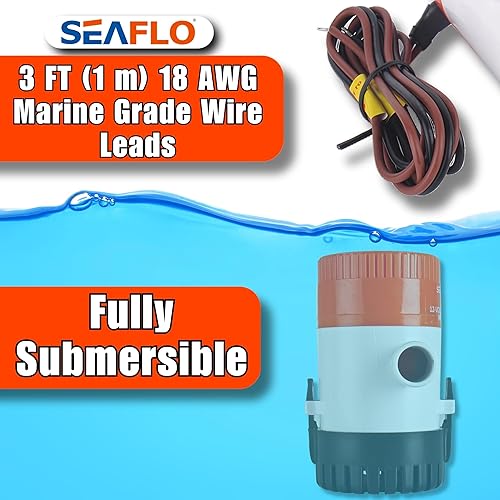 Miniatura 6 de SEAFLO Bomba de sentina Serie 01 750 GPH  Salida de 12 V, 34 pulgadas, bomba sumergible marina con protección antibloqueo de aire, certificado CE y