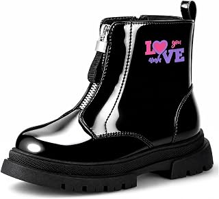 Girls Black Combat Ankle Boots Glitter with Front & Side Zippers