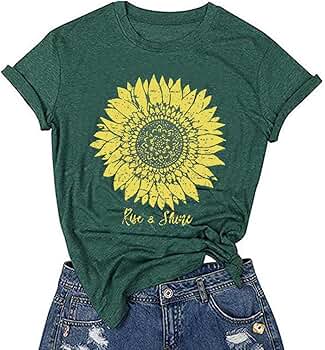 sunflower tシャツ Womens Sunflower T-Shirt Summer Cute Tops Short Sleeve Round