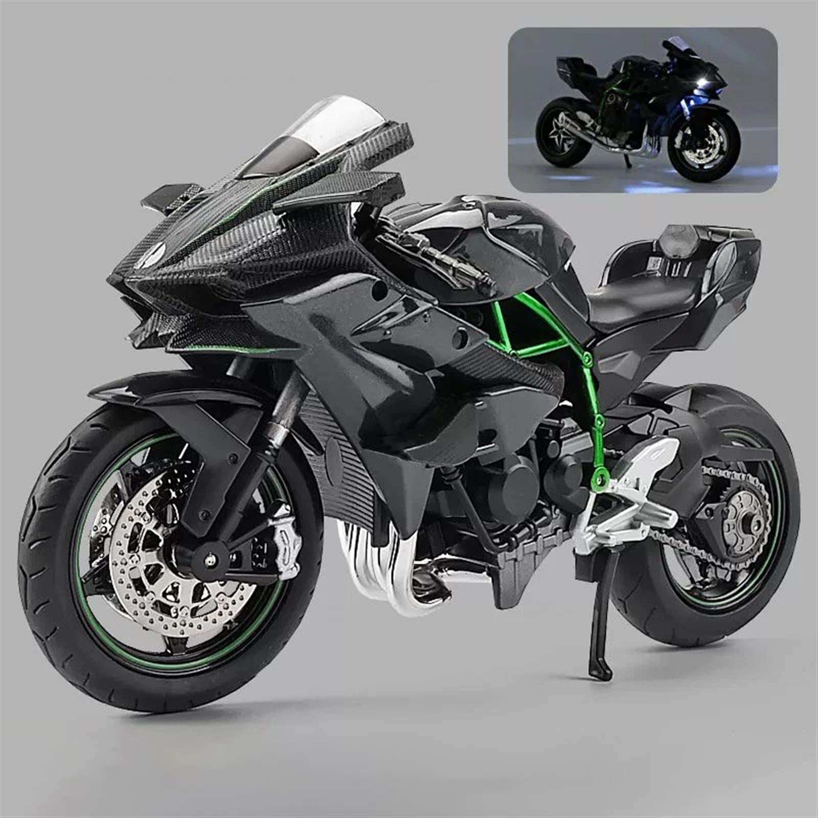 SEYXF Motorbike Toy 1:12 Scale for Kawasaki H2R Alloy Motorcycle Model Light & Sound Effect Diecast Boys Birthday Gift Toys Collection