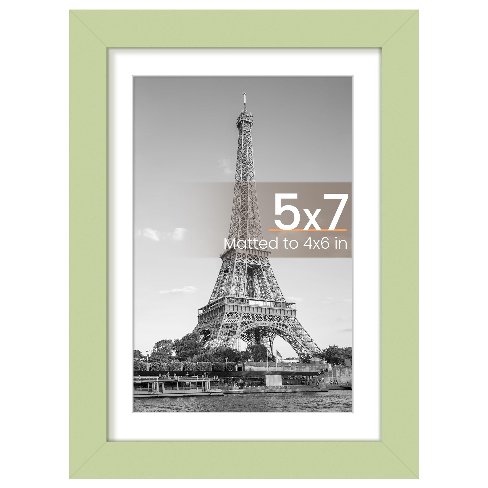 upsimples 5x7 Picture Frame, Display Pictures 4x6 with Mat or 5 x 7 Without, Wall Hanging Photo Frames, Green, 1 Pack