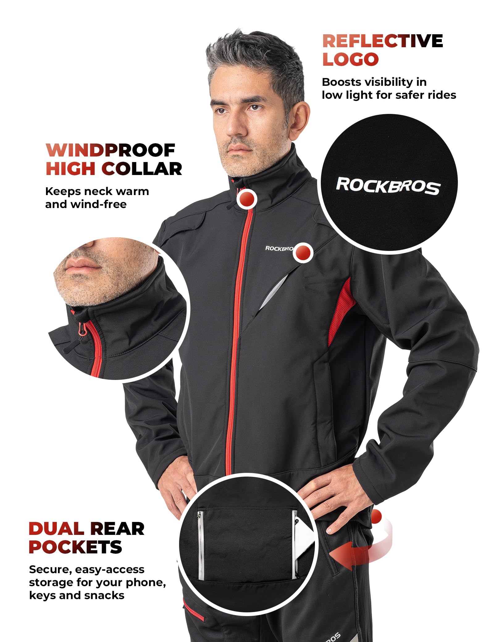 ROCKBROS Zimowa Odzież Rowerowa, Męska Kurtka Rowerowa + Spodnie, Kurtka Rowerowa, Wodoodporna, Wiatroszczelna, Długie Spodnie Rowerowe, Spodnie Rekreacyjne M-4XL
