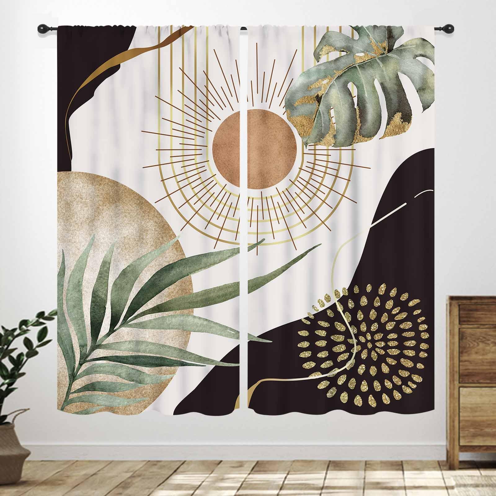 Lnepty Mid Century Modern Curtains,Boho Tropical Plant Palm Leaves Abstract Geometry Modern Minimalism Window Treatment Drapes for Bedroom Living Room