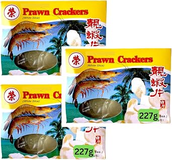 Prawn Crackers Uncooked - Asian Shrimp Chips for snacks and salad 3x227g