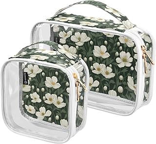 2Pcs Flowers Cosmetic Bags,Clear Makeup Bags,...