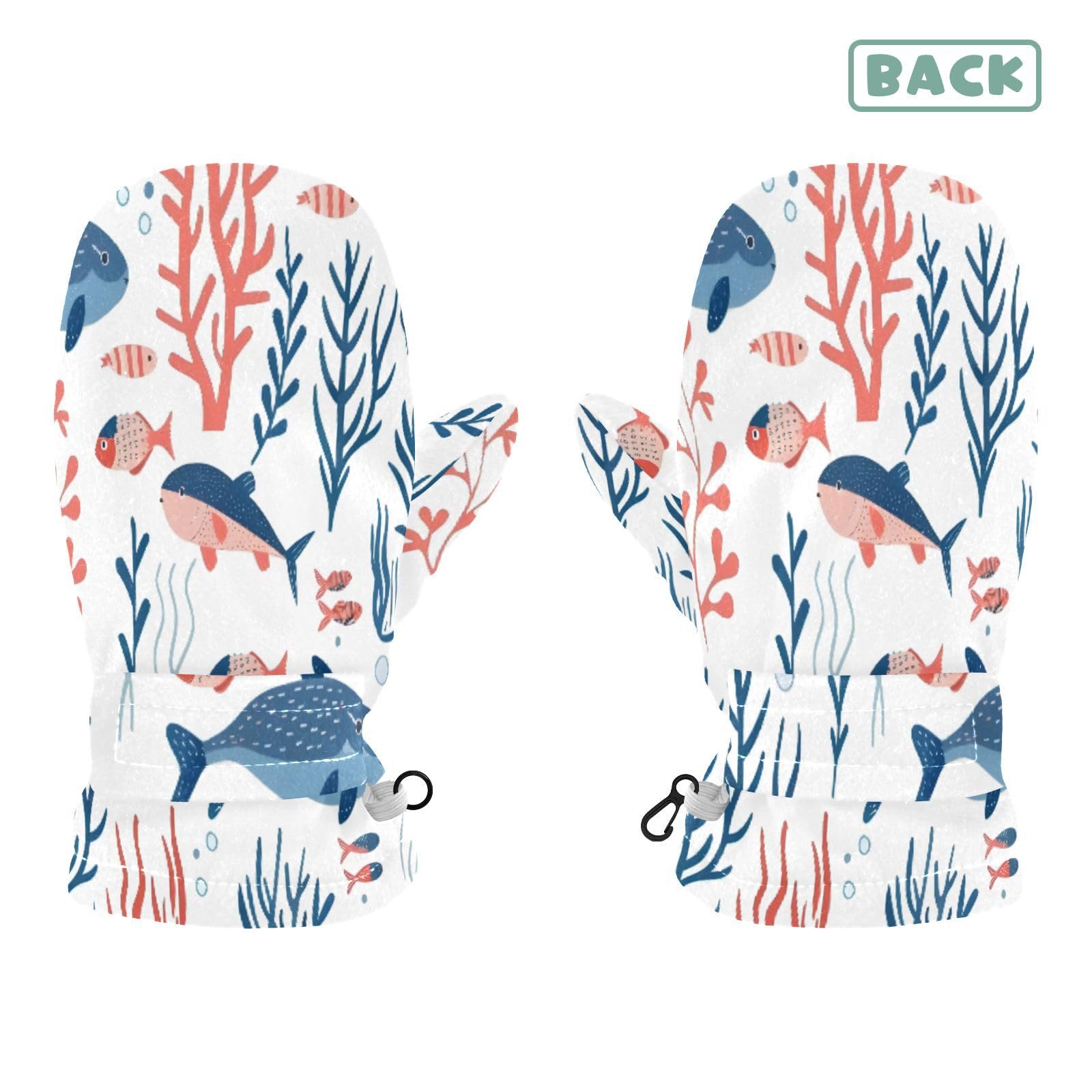 Kid's Winter Gloves Children Warm Gloves Fish Coral for Boys Girl Age 2-4 Years