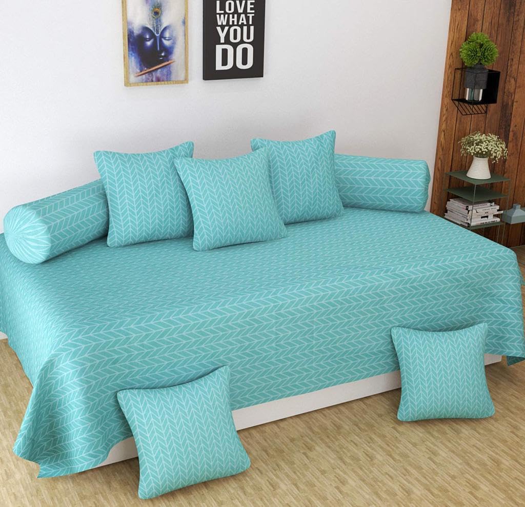 Castiqa Microfiber Unique Patterns Diwan Set Covers 8 Pcs Set (Green, Bedsheet 60" x 90", 5 Cushion Covers 16" x 16", 2 booster covers 16" x 32")-picture-21
