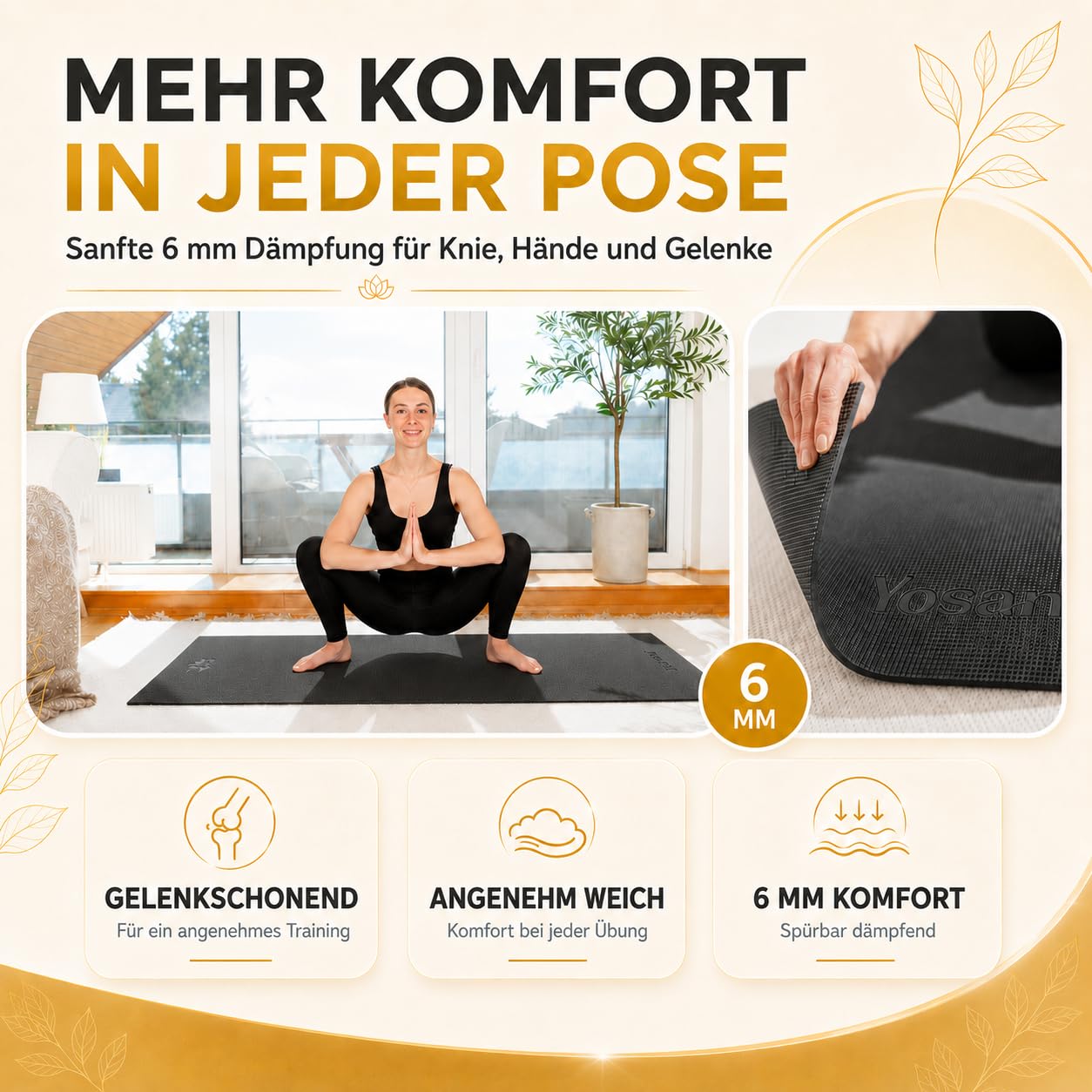 Yogamatte inkl. Tragetasche & Video Kurs I Yoga Matte rutschfest I weiche Gymnastikmatte I Sportmatte 183x60cm I Fitnessmatte I Pilatesmatte 6mm Dick