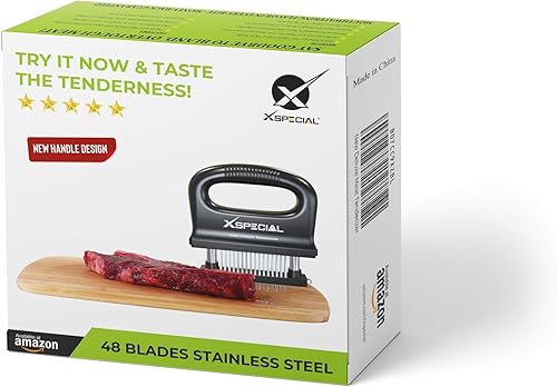 Miniatura 7 de Herramienta ablandadora de carne de lujo de acero inoxidable de 48 cuchillas, mango y diseño inferior desmontable que hace que el filete más duro