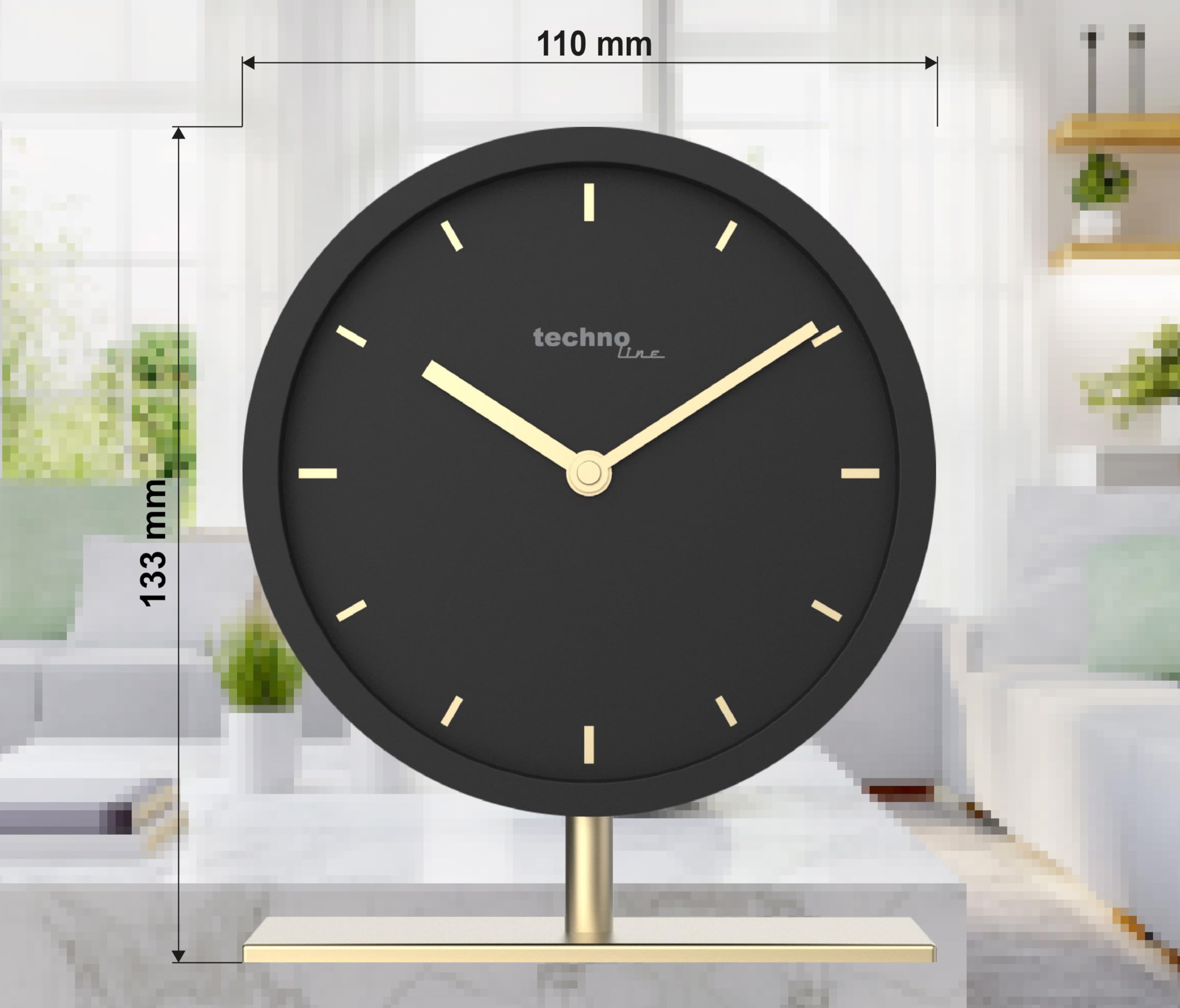 Technoline Modell Gamma Quarzwecker | Analog | Schwarz-Gold | Design Tischuhr | Leise Quarzuhr | Batteriebetrieben | Moderne Standuhr | Dekouhr | Wohnzimmer | Schlafzimmer | Büro