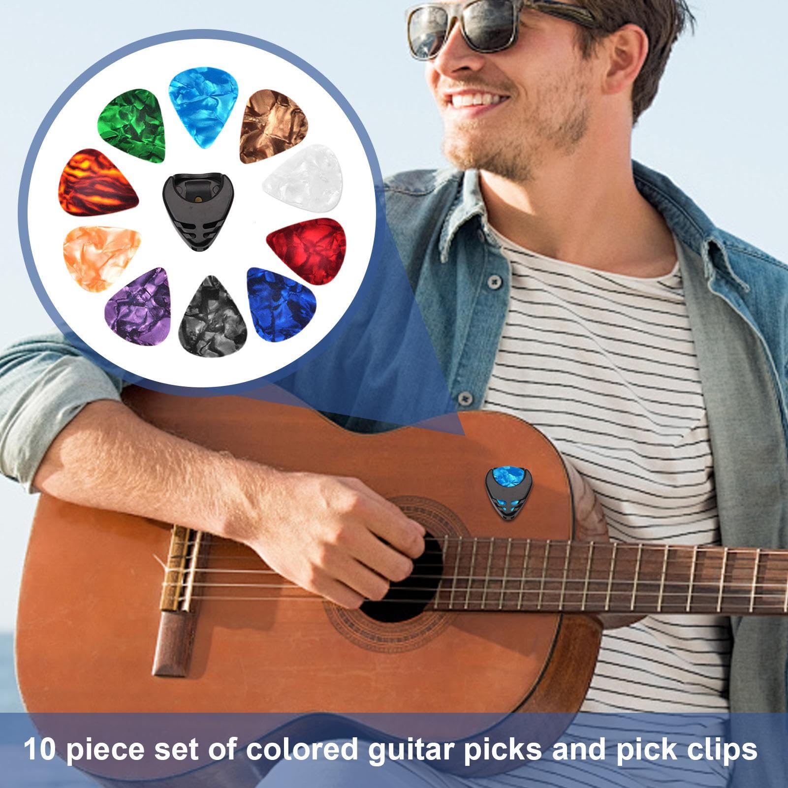 Plettri Chitarra Confezione 10 pezzi colorati spessore 0,46 mm | Per Basso adatti a Principianti di Chitarra Classica, per la Tecnica Fingerstyle e Strumming