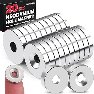 LOVIMAG Magnets with Holes, 20 Pcs Small Rare Earth Magnets,Neodymium Disc Countersunk Hole Magnets for Refrigerator, Office, Tool Room, Science Projects（Disc-15x3mm, Hole-4mm)
