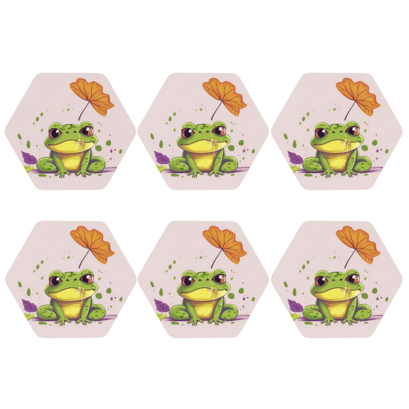 6pcs Leather Coasters for Drinks, Leaves and Frog Drink Coasters for Tabletop Protection, 4" Cup Coasters for Coffee Table Decor, Non-Slip Drinking Cup Mat for Hot Or Cold Drink