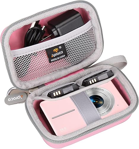 Miniatura 2 de Aproca Funda rosa, para cámara digital CAMKORY, cámara digital Lecran, cámara de vídeo para niños, funda protectora de almacenamiento de viaje