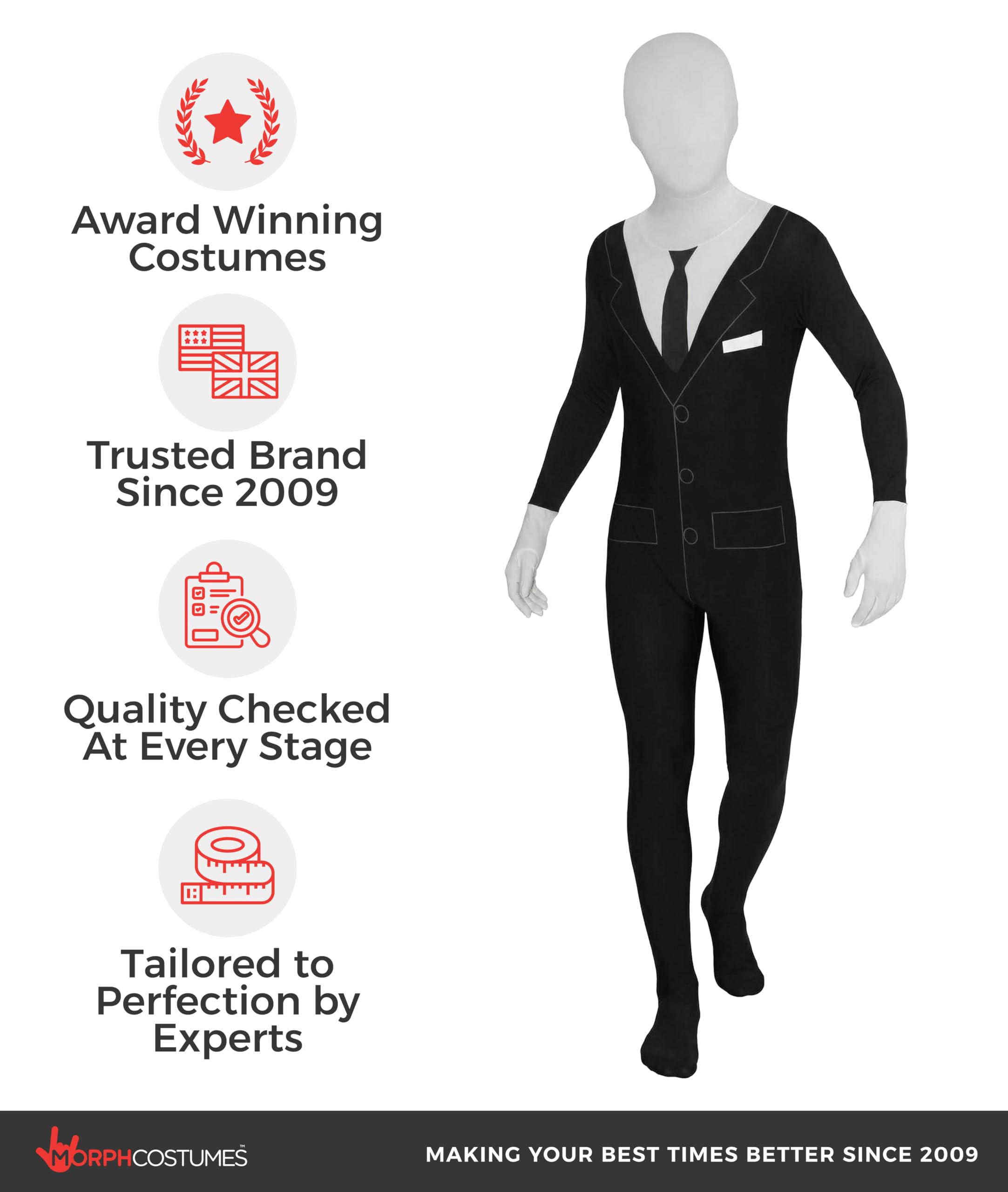 Morphsuits Slender Man Dziecięcy Morfsuit - Straszny Kombinezon z Miejskiej Legendy na Halloween, XL