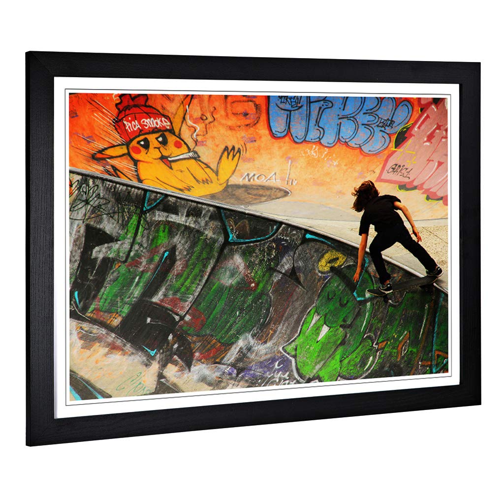 Big Box Art Framed Print Skateboarding Skate Park Design | Wall Art Picture | Home Decor for Kitchen, Living Room, Bedroom, Hallway, Black, A2 / 24.5x18 Inch / 62x45cm